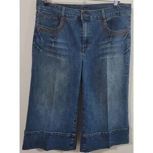 Apollo Embellished Cropped Stone Washed Wide Leg Denim Jeans 17 18 Wide Cuff Hem